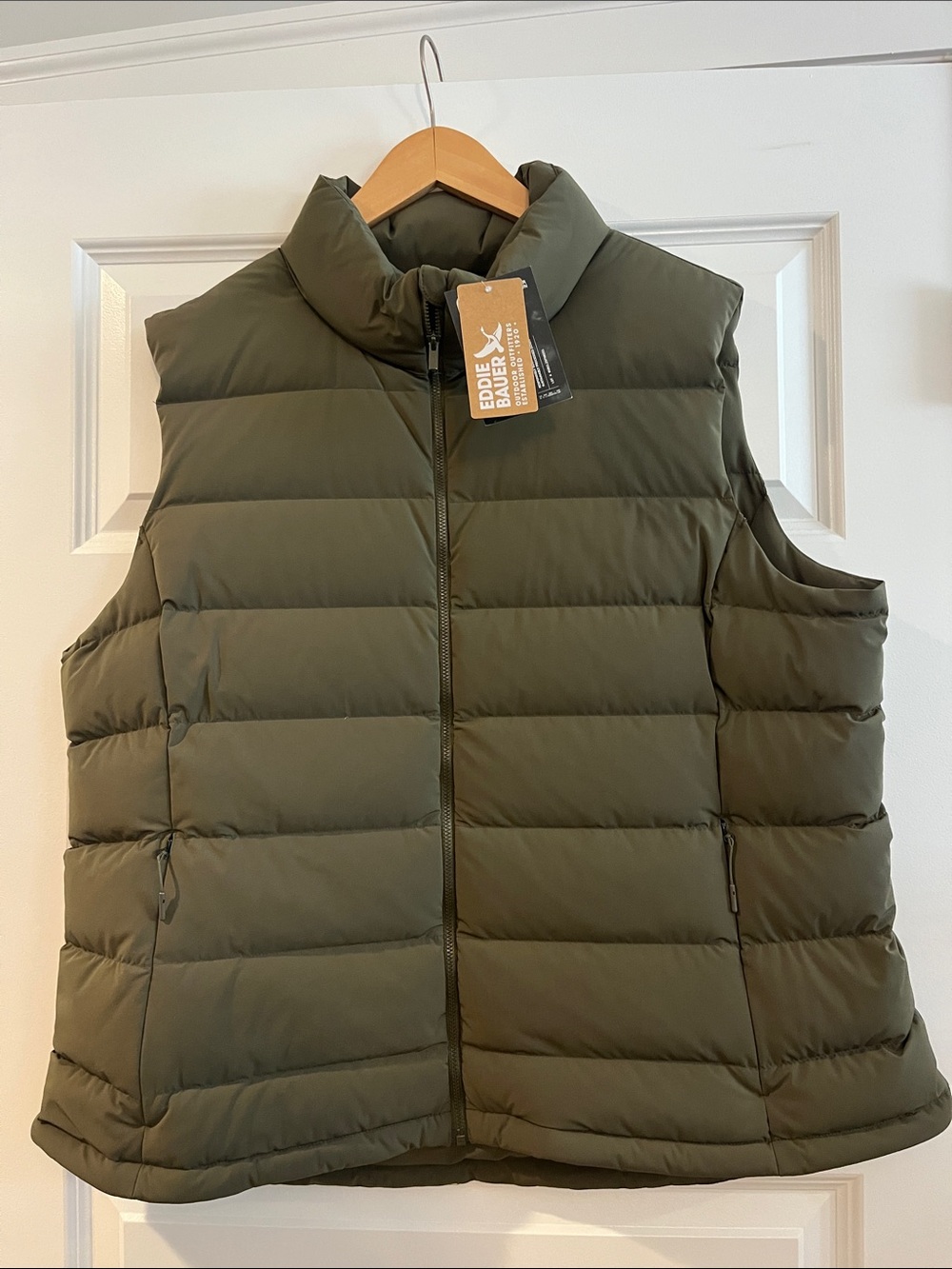 Eddie Bauer stretch down vest dark fatigue olive green NEW NWT XXL
